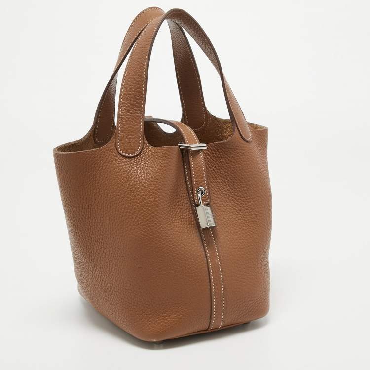 Pre Owned Hermes Gold Clemence Leather Picotin Lock 18 Bag