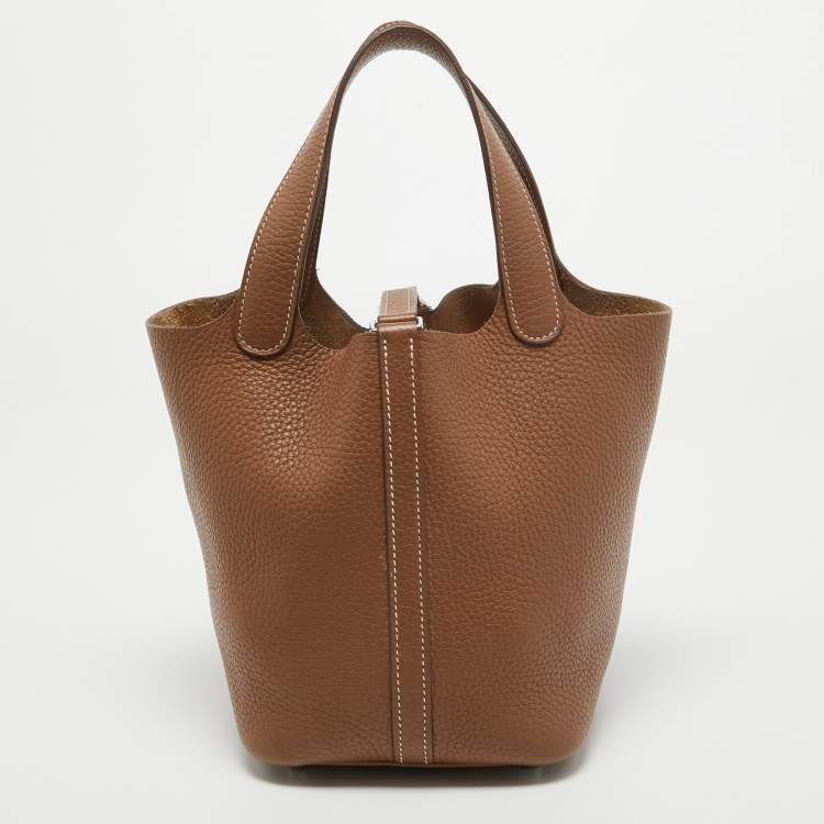 Pre Owned Hermes Gold Clemence Leather Picotin Lock 18 Bag