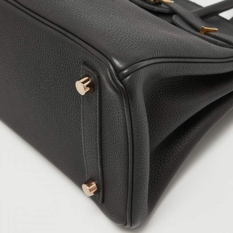 Pre Owned Hermes Black Togo Leather Rose Gold Finish Birkin 25 Bag