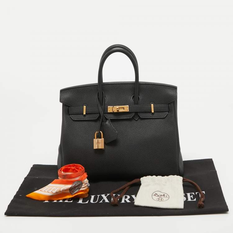 Pre Owned Hermes Black Togo Leather Rose Gold Finish Birkin 25 Bag