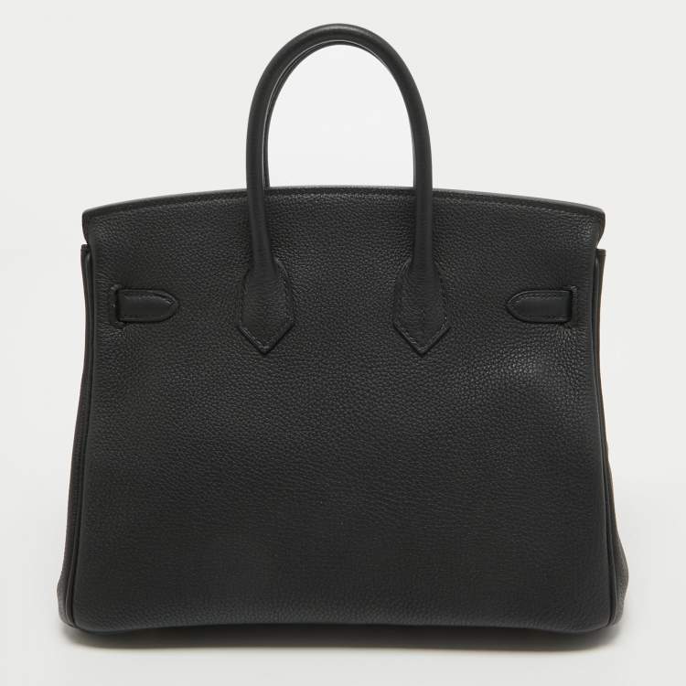 Pre Owned Hermes Black Togo Leather Rose Gold Finish Birkin 25 Bag