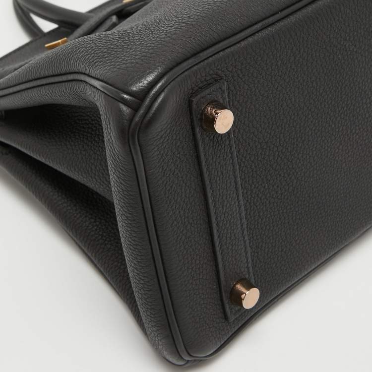 Pre Owned Hermes Black Togo Leather Rose Gold Finish Birkin 25 Bag