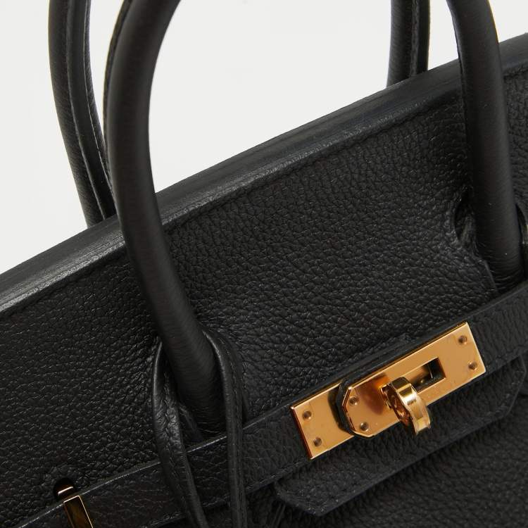 Pre Owned Hermes Black Togo Leather Rose Gold Finish Birkin 25 Bag