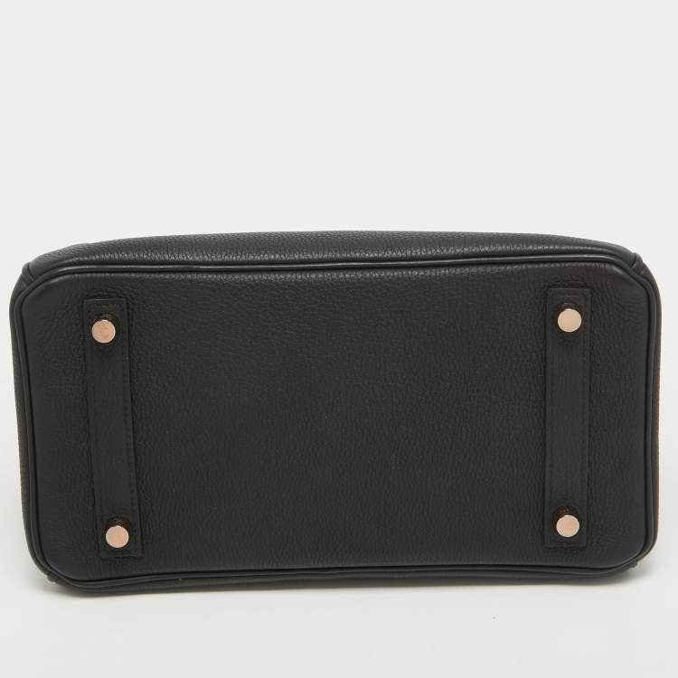 Pre Owned Hermes Black Togo Leather Rose Gold Finish Birkin 25 Bag