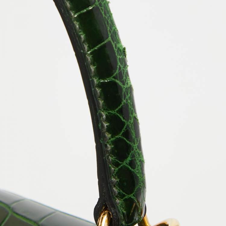 Pre Owned Hermes Vert Fonce Shine Crocodile Porosus Gold Finish Kelly Sellier 35 Bag