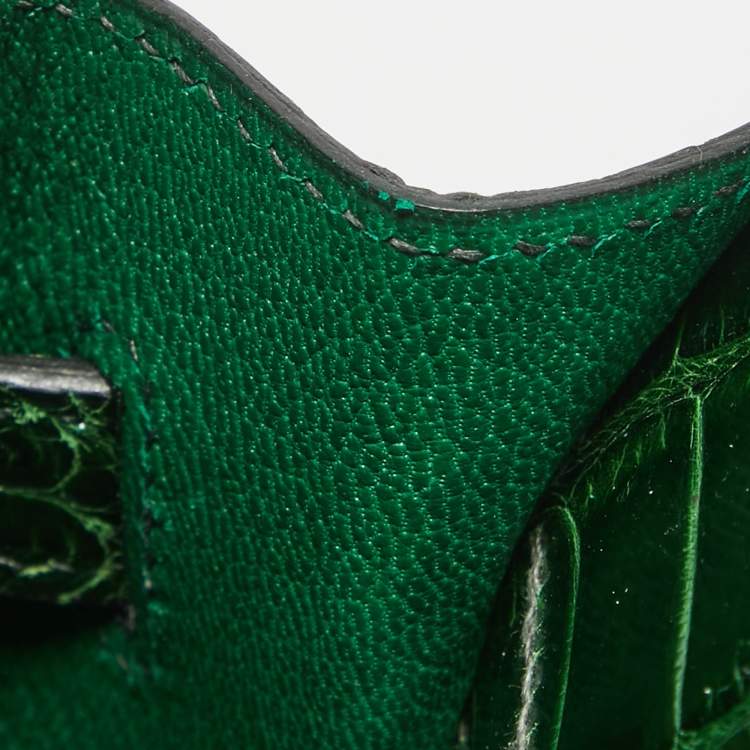 Pre Owned Hermes Vert Fonce Shine Crocodile Porosus Gold Finish Kelly Sellier 35 Bag
