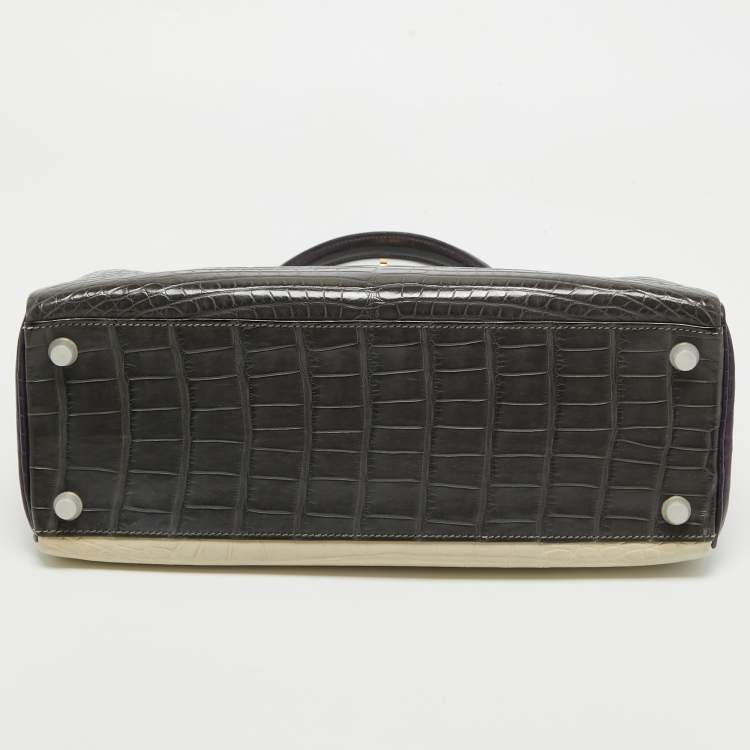 Pre Owned Hermes Graphite/Beton/Amethyst Alligator Mississippiensis Gold Finish Kelly Retourne 32 Bag