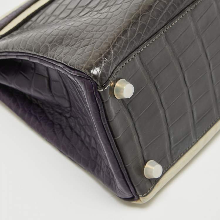 Pre Owned Hermes Graphite/Beton/Amethyst Alligator Mississippiensis Gold Finish Kelly Retourne 32 Bag