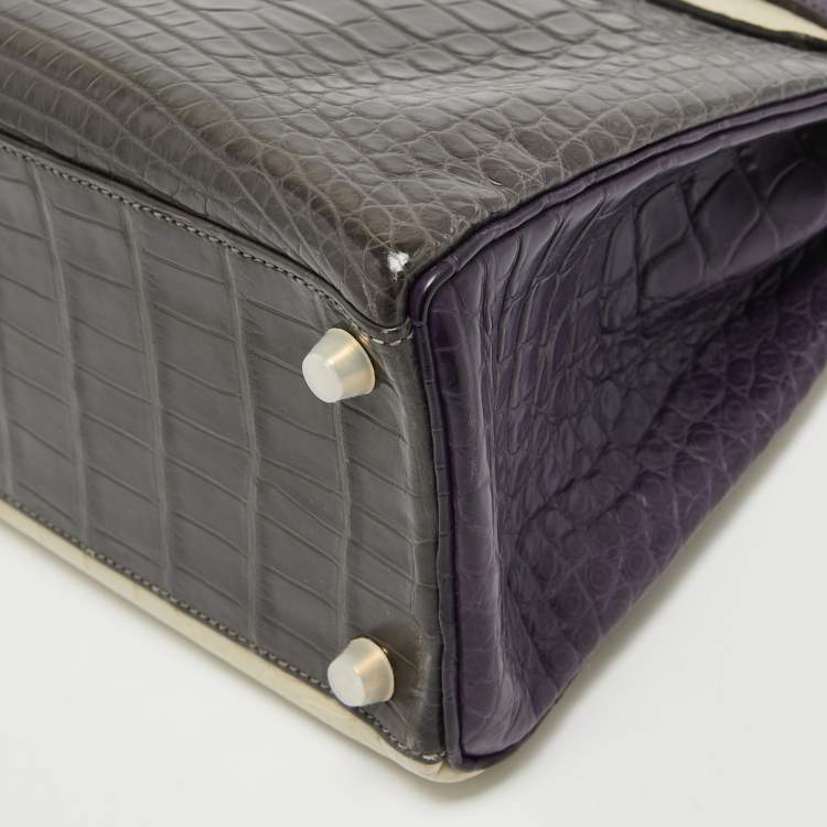 Pre Owned Hermes Graphite/Beton/Amethyst Alligator Mississippiensis Gold Finish Kelly Retourne 32 Bag