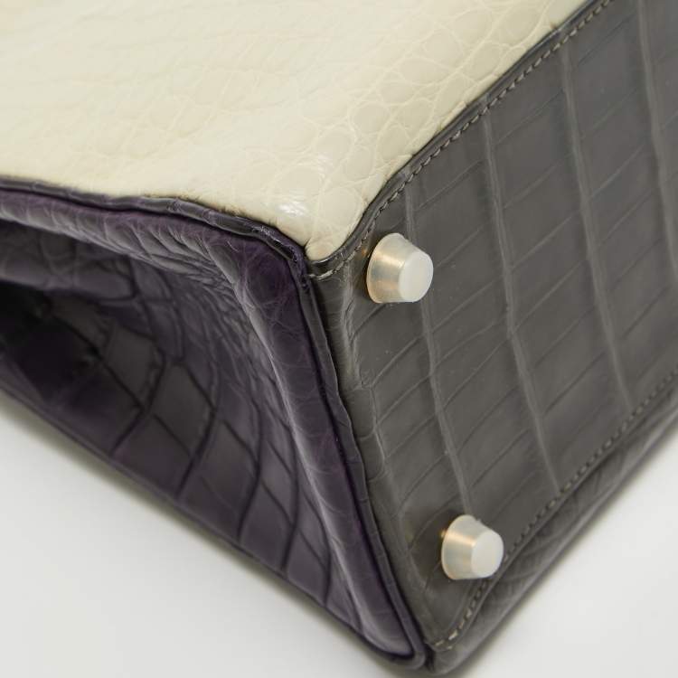 Pre Owned Hermes Graphite/Beton/Amethyst Alligator Mississippiensis Gold Finish Kelly Retourne 32 Bag