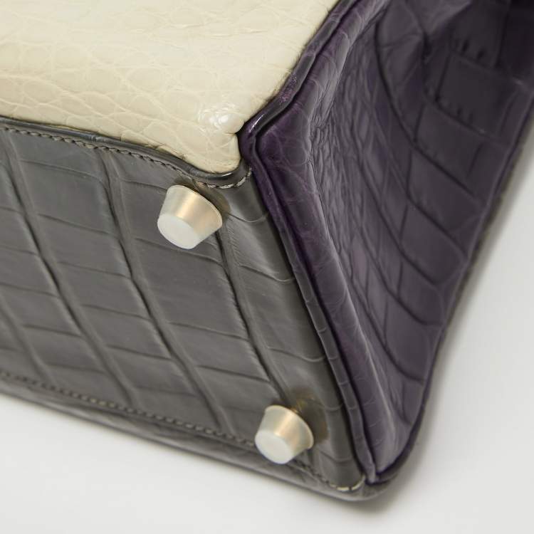 Pre Owned Hermes Graphite/Beton/Amethyst Alligator Mississippiensis Gold Finish Kelly Retourne 32 Bag