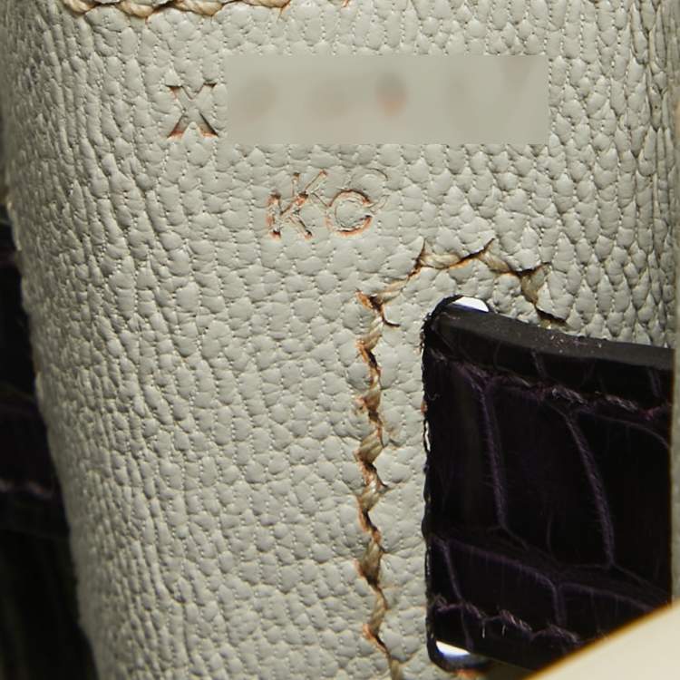 Pre Owned Hermes Graphite/Beton/Amethyst Alligator Mississippiensis Gold Finish Kelly Retourne 32 Bag