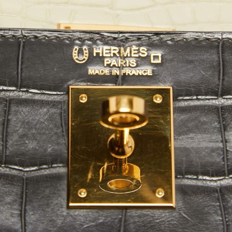Pre Owned Hermes Graphite/Beton/Amethyst Alligator Mississippiensis Gold Finish Kelly Retourne 32 Bag