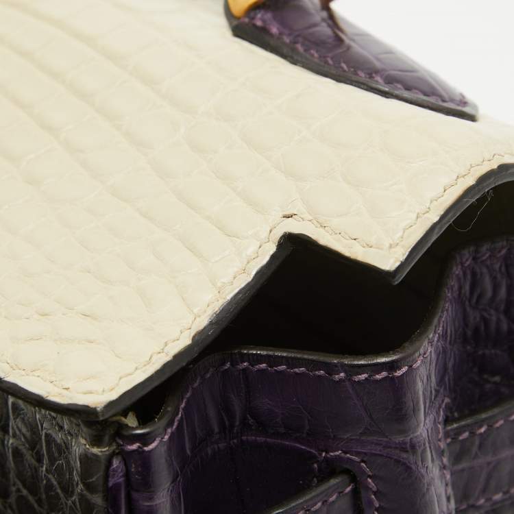 Pre Owned Hermes Graphite/Beton/Amethyst Alligator Mississippiensis Gold Finish Kelly Retourne 32 Bag