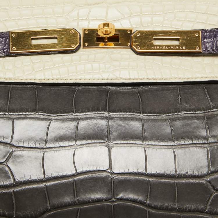 Pre Owned Hermes Graphite/Beton/Amethyst Alligator Mississippiensis Gold Finish Kelly Retourne 32 Bag