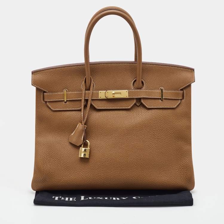 Pre Owned Hermes Gold Togo Leather Gold Finish Birkin 35 Bag