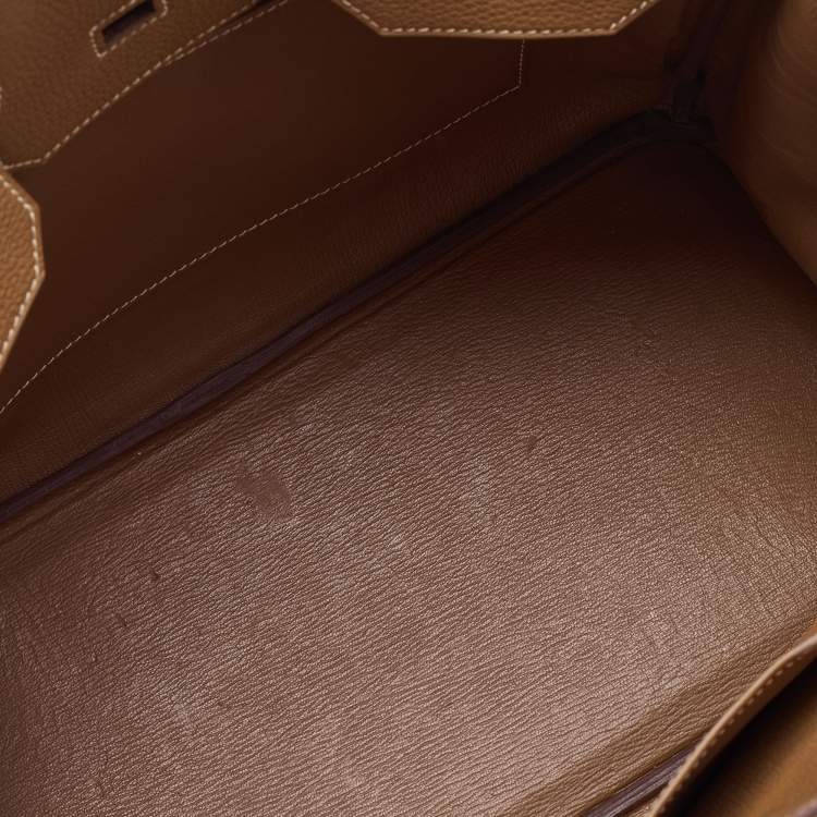 Pre Owned Hermes Gold Togo Leather Gold Finish Birkin 35 Bag