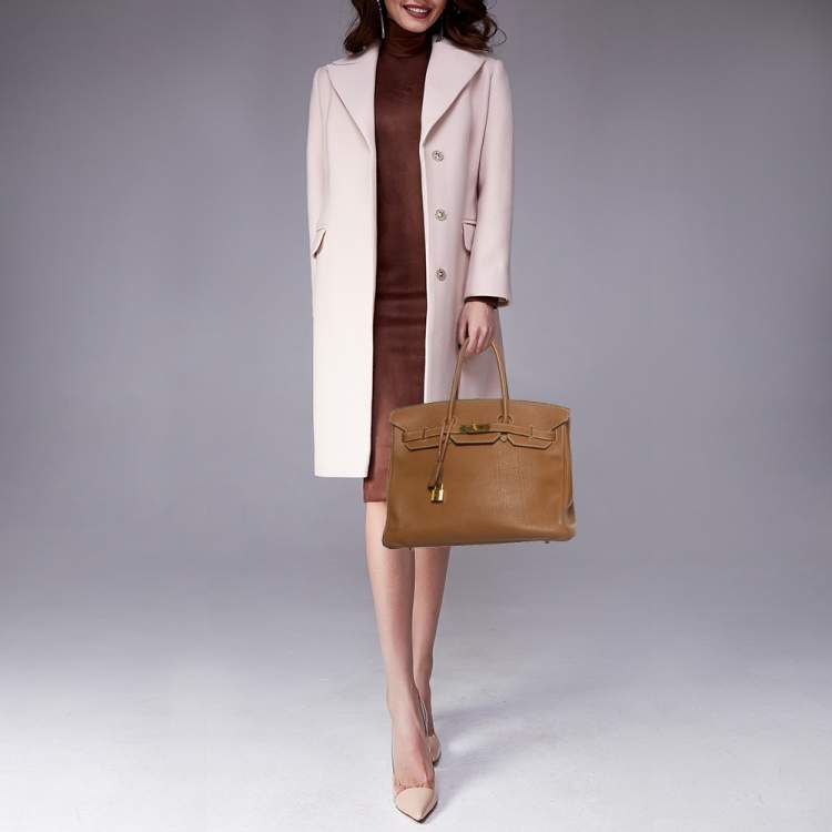 Pre Owned Hermes Gold Togo Leather Gold Finish Birkin 35 Bag