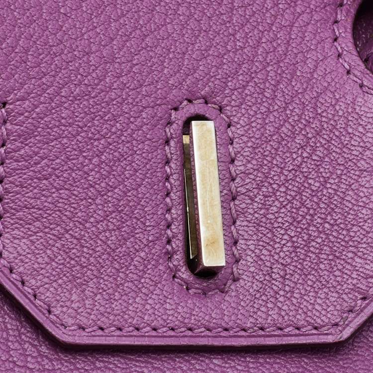 Pre Owned Hermes Cyclamen Chevre Leather Palladium Finish Birkin 30 Bag