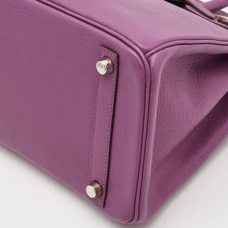 Pre Owned Hermes Cyclamen Chevre Leather Palladium Finish Birkin 30 Bag