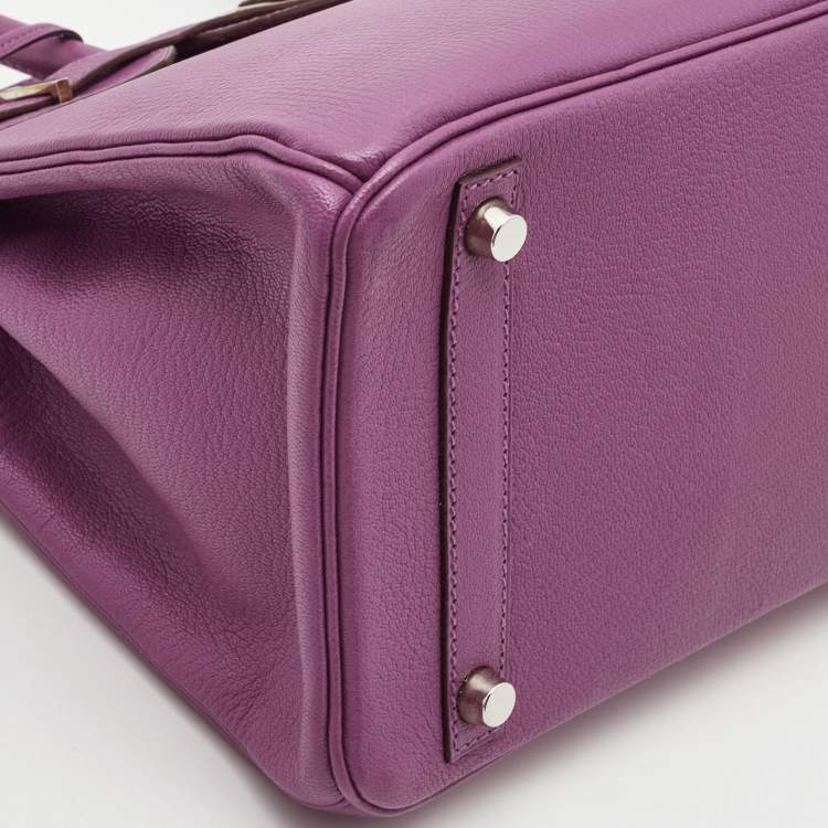 Pre Owned Hermes Cyclamen Chevre Leather Palladium Finish Birkin 30 Bag