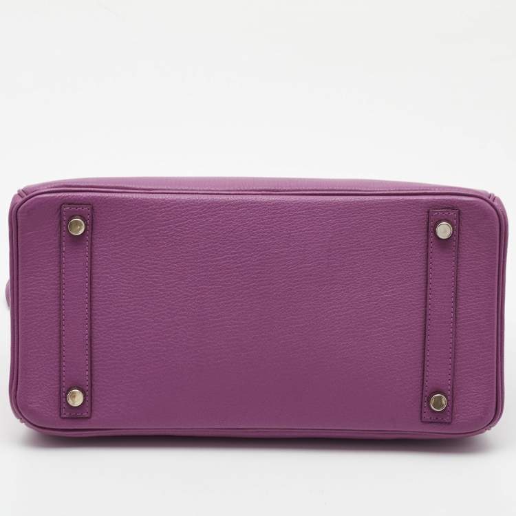 Pre Owned Hermes Cyclamen Chevre Leather Palladium Finish Birkin 30 Bag