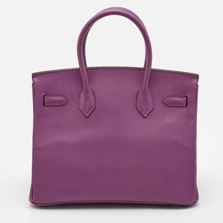 Pre Owned Hermes Cyclamen Chevre Leather Palladium Finish Birkin 30 Bag