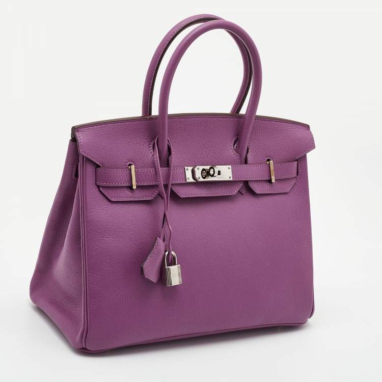 Pre Owned Hermes Cyclamen Chevre Leather Palladium Finish Birkin 30 Bag
