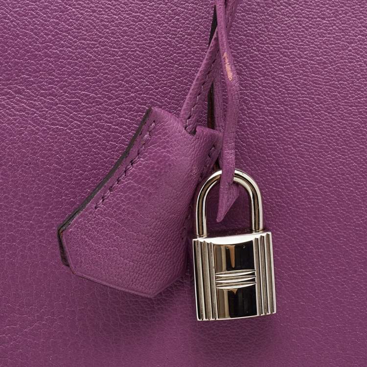 Pre Owned Hermes Cyclamen Chevre Leather Palladium Finish Birkin 30 Bag