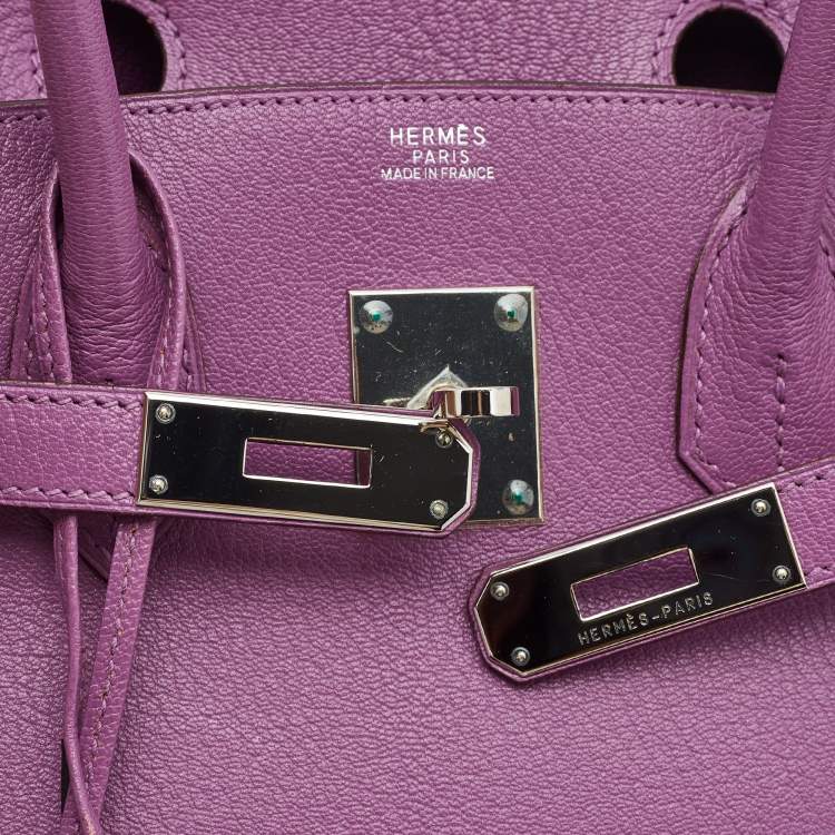 Pre Owned Hermes Cyclamen Chevre Leather Palladium Finish Birkin 30 Bag