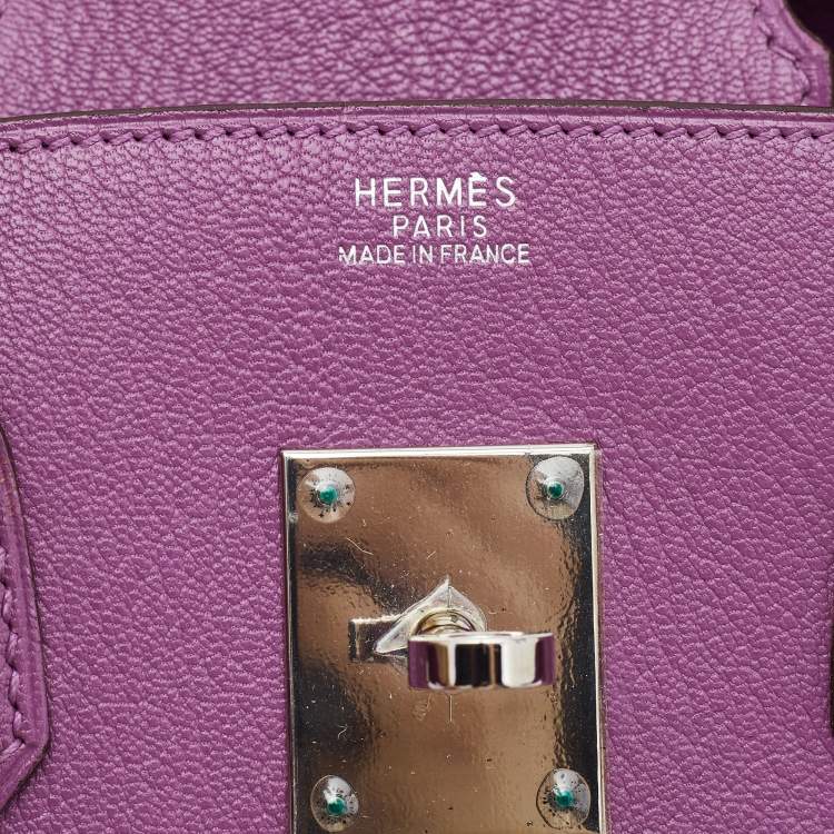 Pre Owned Hermes Cyclamen Chevre Leather Palladium Finish Birkin 30 Bag
