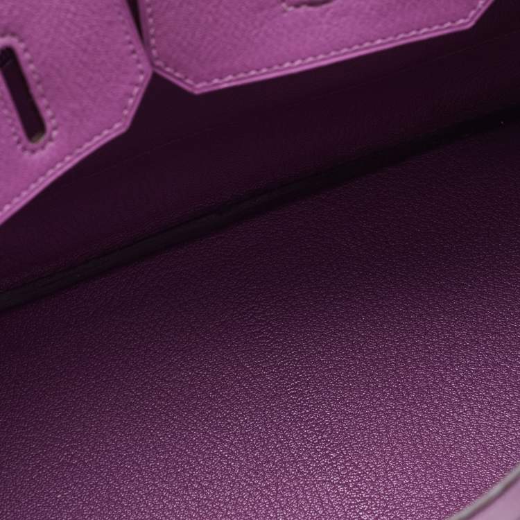 Pre Owned Hermes Cyclamen Chevre Leather Palladium Finish Birkin 30 Bag