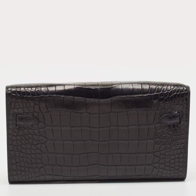 Pre Owned Hermès Noir Matte Alligator Mississippiensis Kelly To Go Wallet