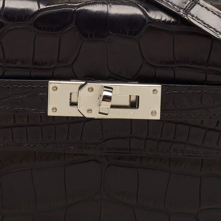 Pre Owned Hermès Noir Matte Alligator Mississippiensis Kelly To Go Wallet