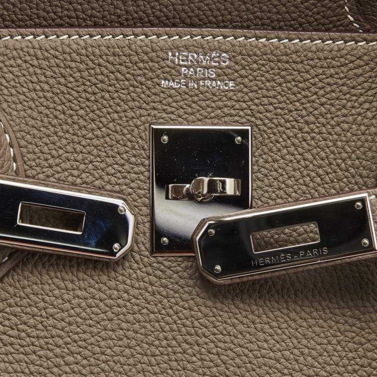 Pre Owned Hermes Etoupe Togo Leather Palladium Finish Birkin 40 Bag