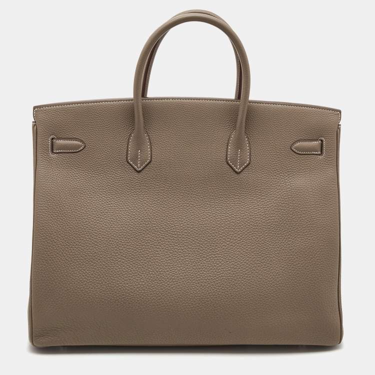 Pre Owned Hermes Etoupe Togo Leather Palladium Finish Birkin 40 Bag