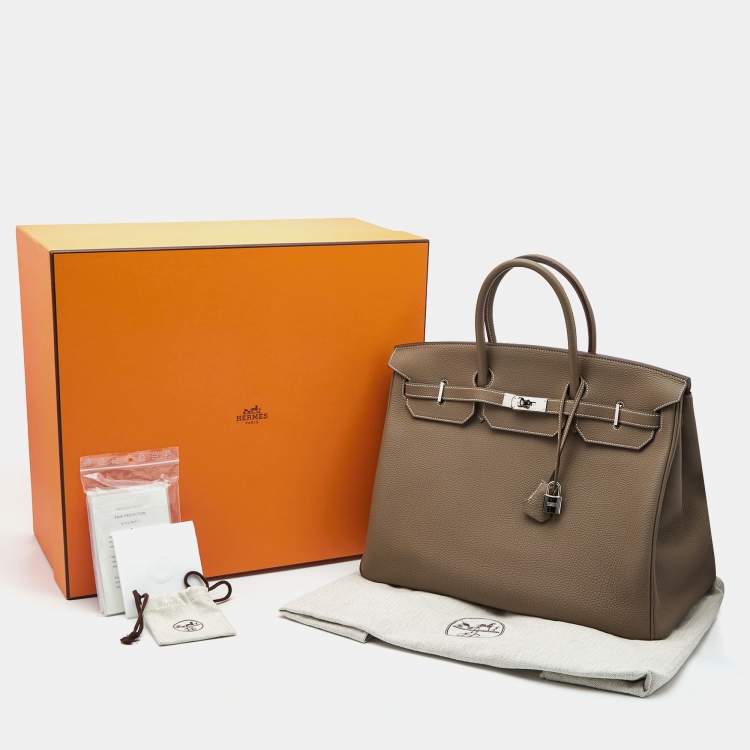 Pre Owned Hermes Etoupe Togo Leather Palladium Finish Birkin 40 Bag