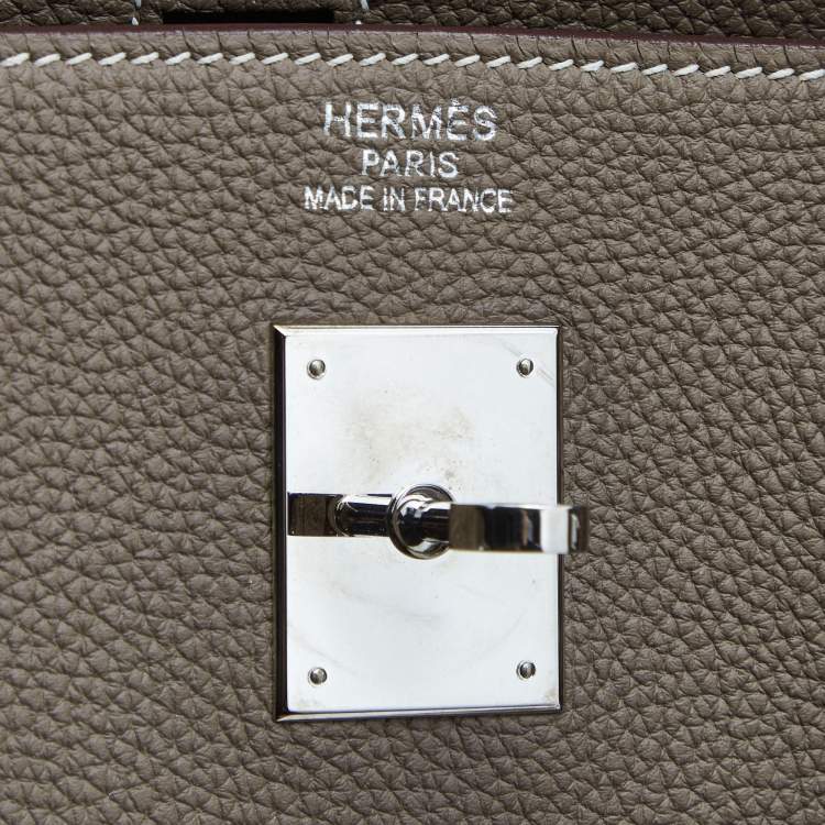 Pre Owned Hermes Etoupe Togo Leather Palladium Finish Birkin 40 Bag