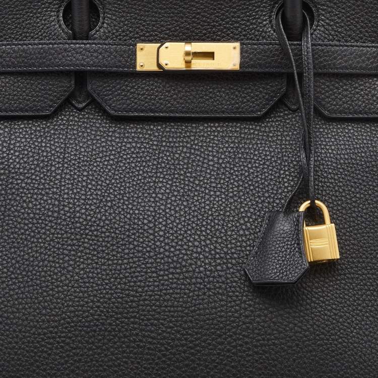Pre Owned Hermes Noir/Bleu Nuit Togo Leather Brushed Gold Finish Birkin 40 Bag