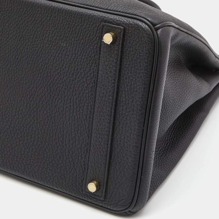 Pre Owned Hermes Noir/Bleu Nuit Togo Leather Brushed Gold Finish Birkin 40 Bag