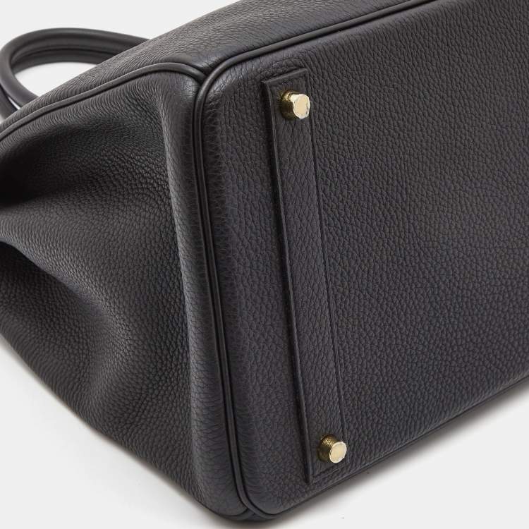 Pre Owned Hermes Noir/Bleu Nuit Togo Leather Brushed Gold Finish Birkin 40 Bag