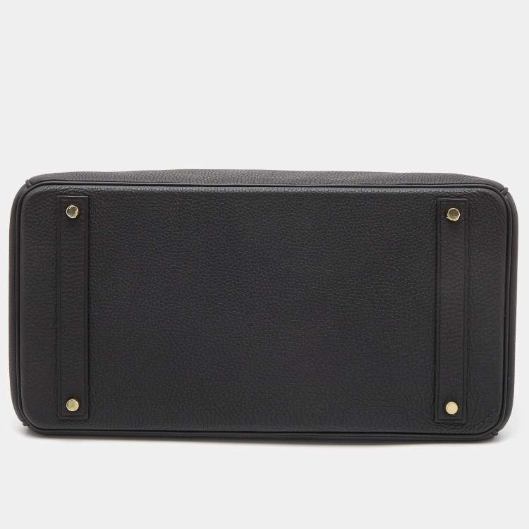 Pre Owned Hermes Noir/Bleu Nuit Togo Leather Brushed Gold Finish Birkin 40 Bag