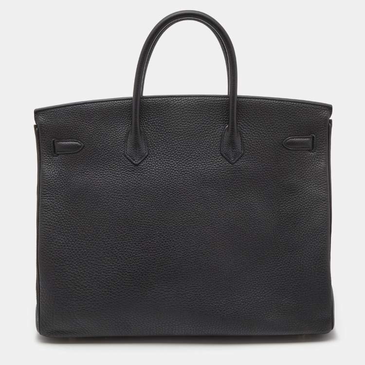 Pre Owned Hermes Noir/Bleu Nuit Togo Leather Brushed Gold Finish Birkin 40 Bag