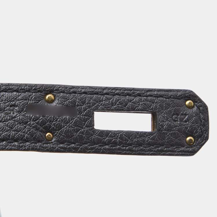 Pre Owned Hermes Noir/Bleu Nuit Togo Leather Brushed Gold Finish Birkin 40 Bag