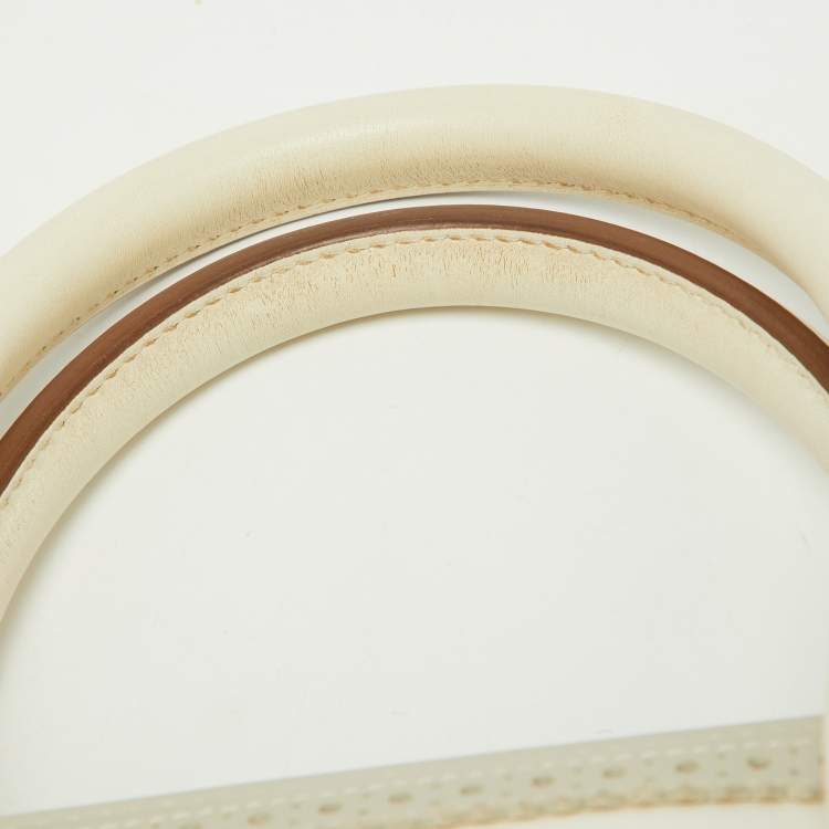 Pre Owned Hermes Blanc/Gris Swift Leather Palladium Finish Ghillies Birkin 35 Bag 