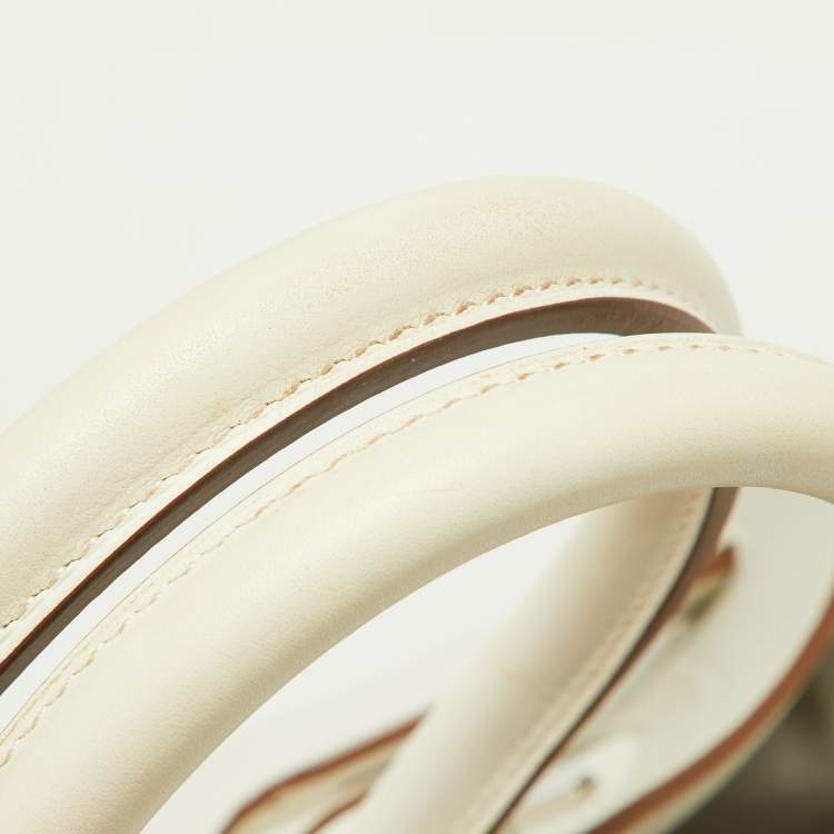 Pre Owned Hermes Blanc/Gris Swift Leather Palladium Finish Ghillies Birkin 35 Bag 