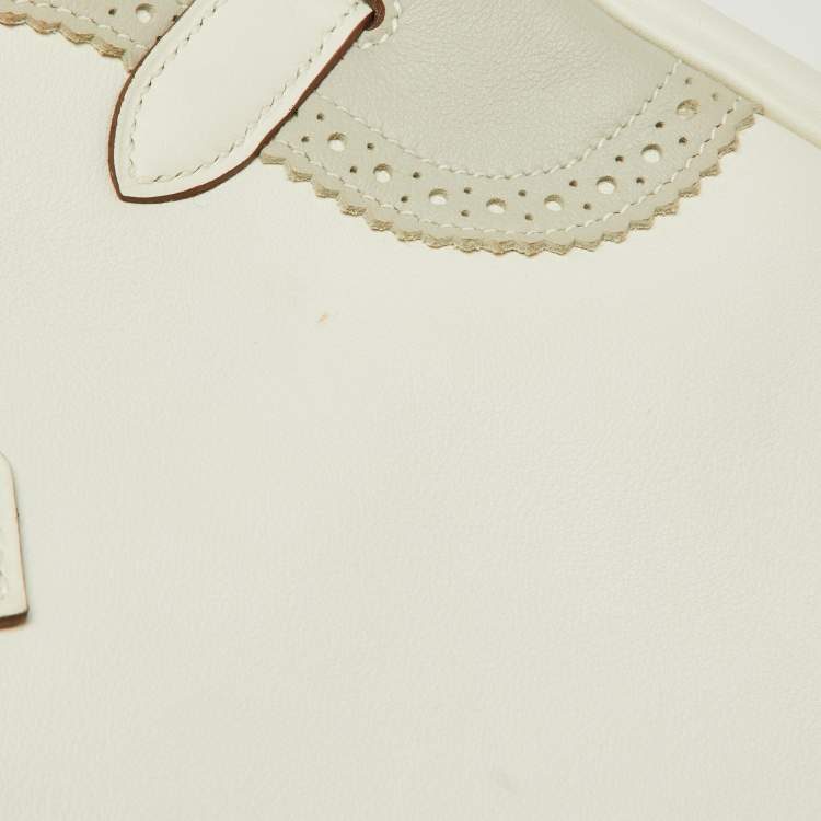 Pre Owned Hermes Blanc/Gris Swift Leather Palladium Finish Ghillies Birkin 35 Bag 