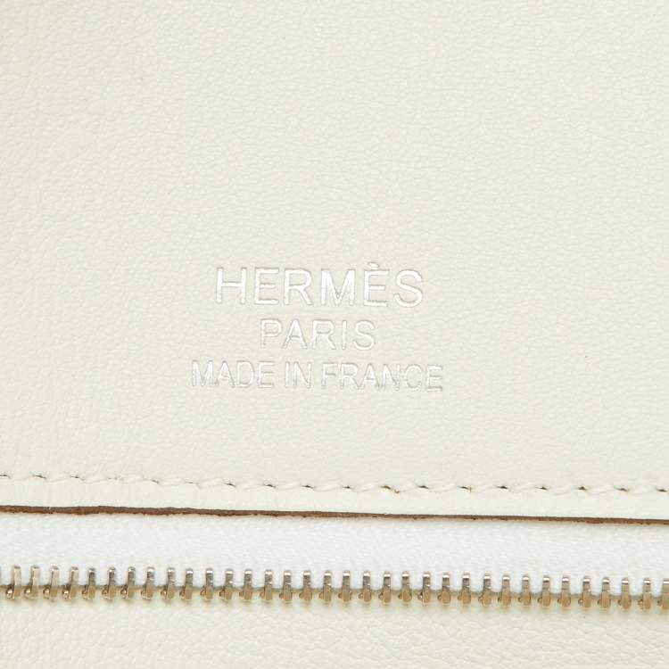 Pre Owned Hermes Blanc/Gris Swift Leather Palladium Finish Ghillies Birkin 35 Bag 