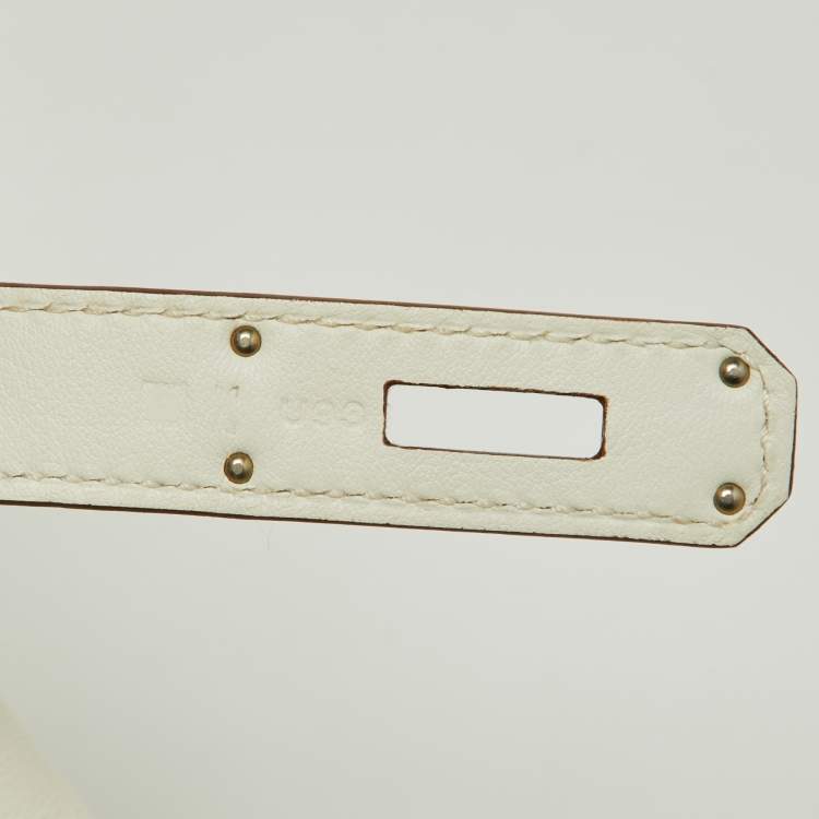 Pre Owned Hermes Blanc/Gris Swift Leather Palladium Finish Ghillies Birkin 35 Bag 