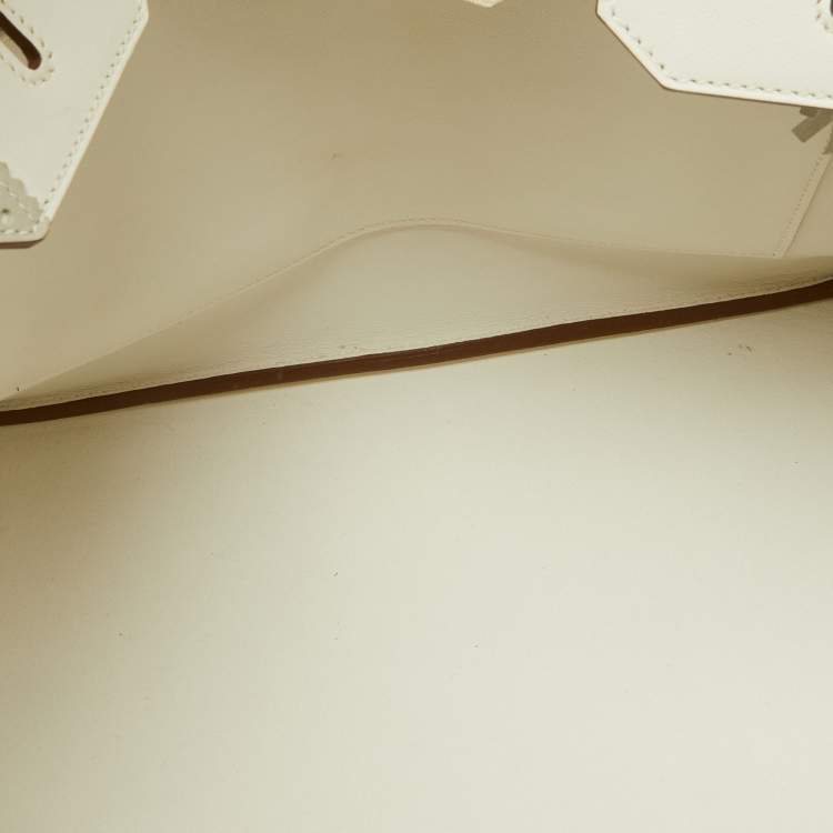 Pre Owned Hermes Blanc/Gris Swift Leather Palladium Finish Ghillies Birkin 35 Bag 